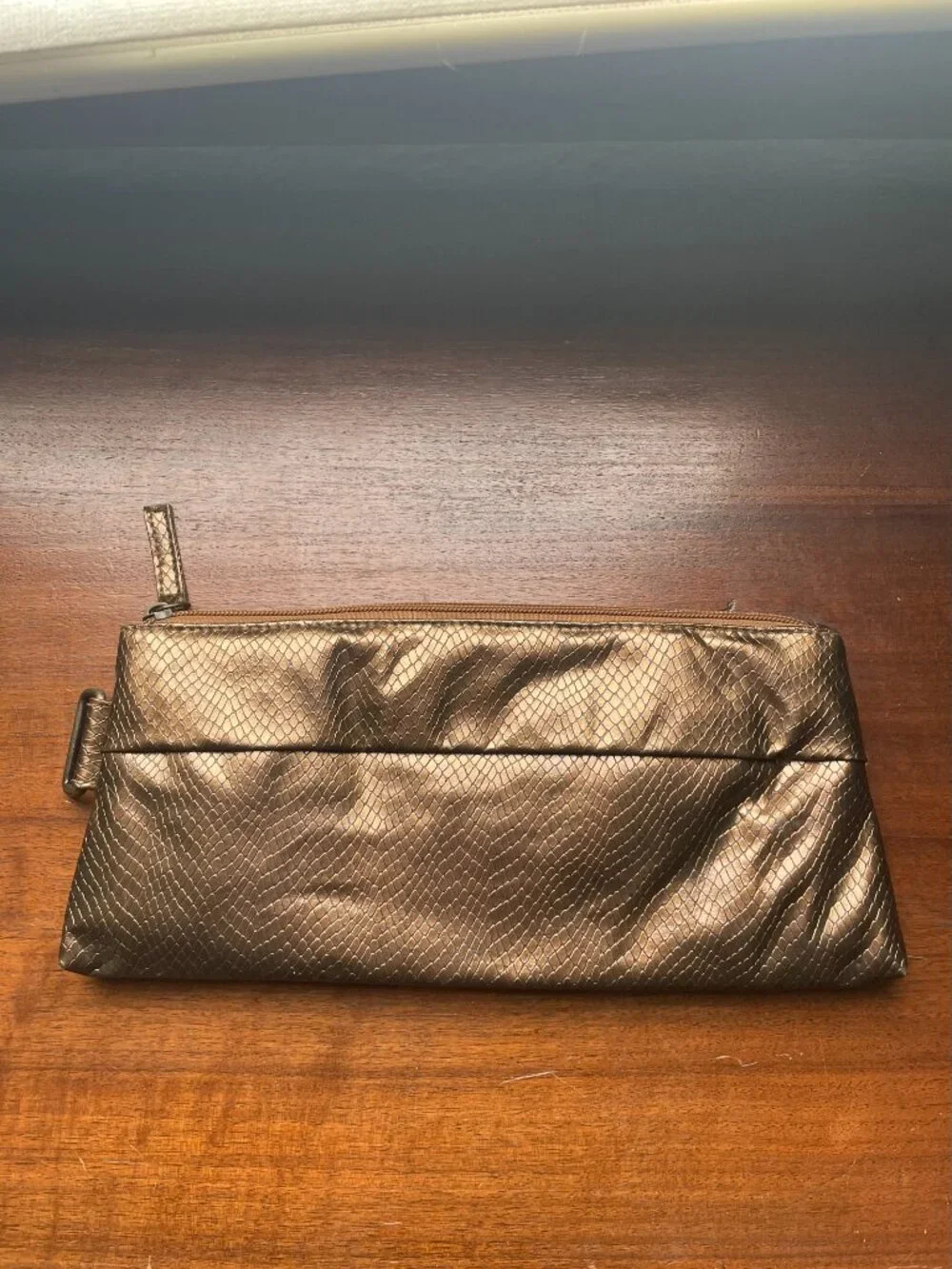 Giannini Metallic Bronze Reptile Faux Leather Evening Pouch
